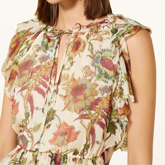 Ulla Johnson Adrienne Silk Ruffle Dress Cream Floral Size 4 Wedding Formal - Picture 2 of 16